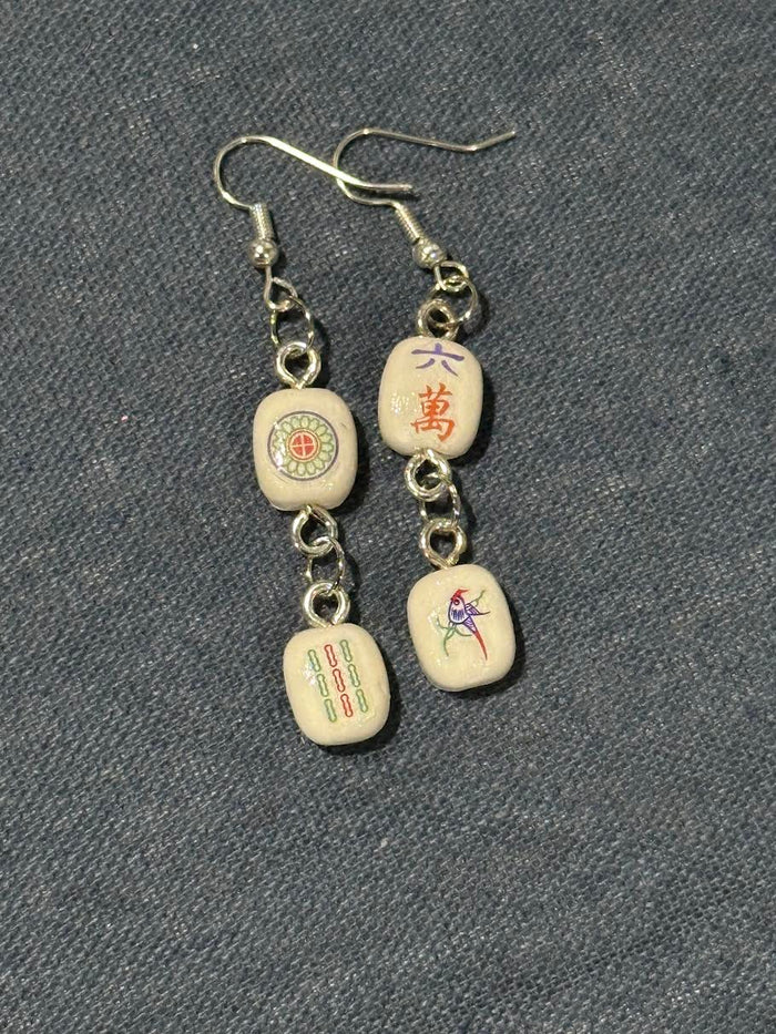 Mini Mahjong Tile Dangle Earrings