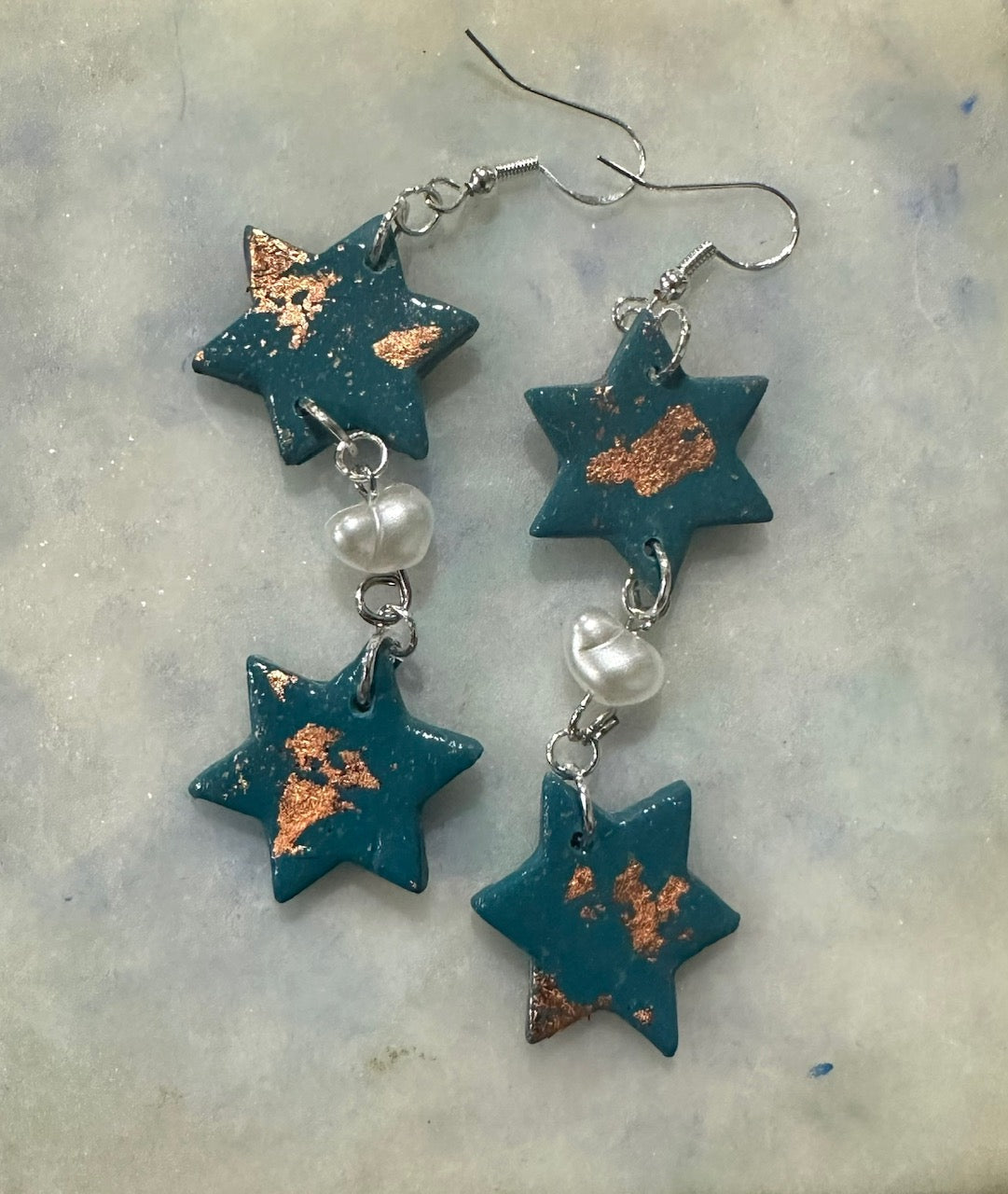 Teal & Copper Star of David Earrings
