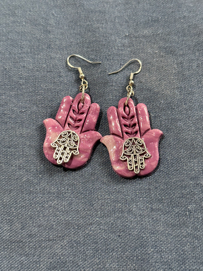 Purple Hamsa Charm Earrings