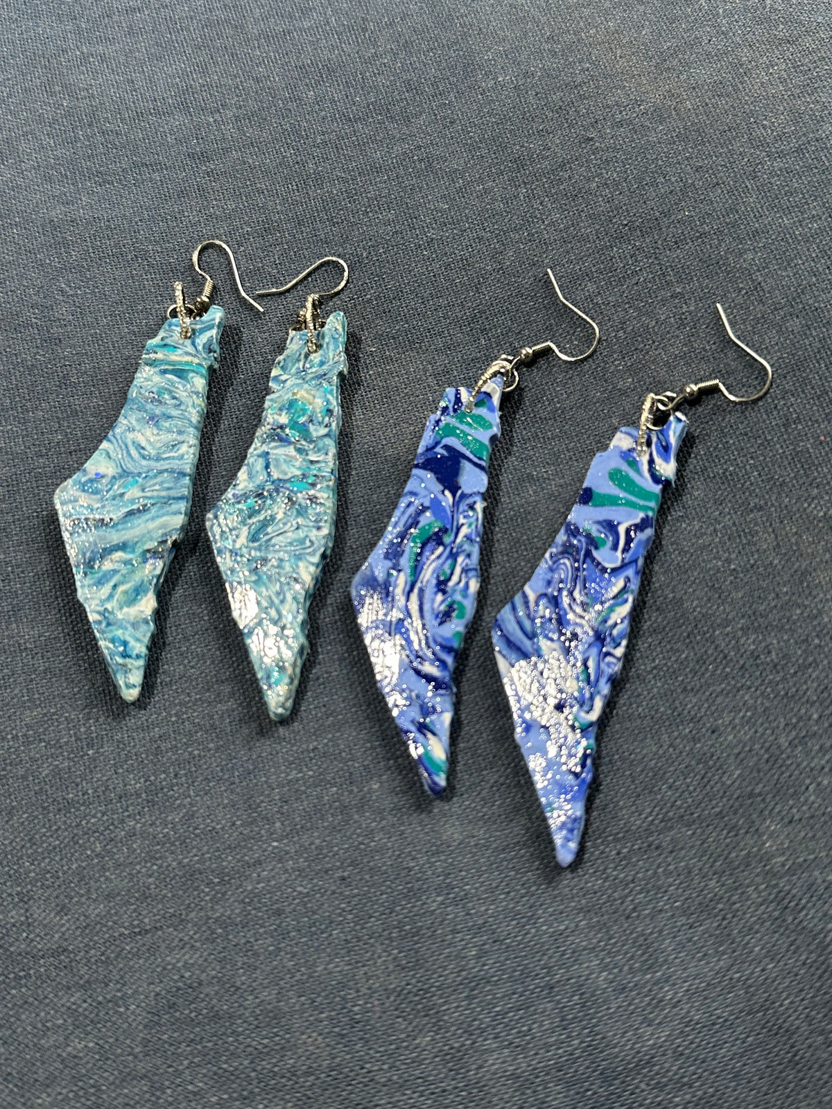 Blue Marbled Israel Map Earrings