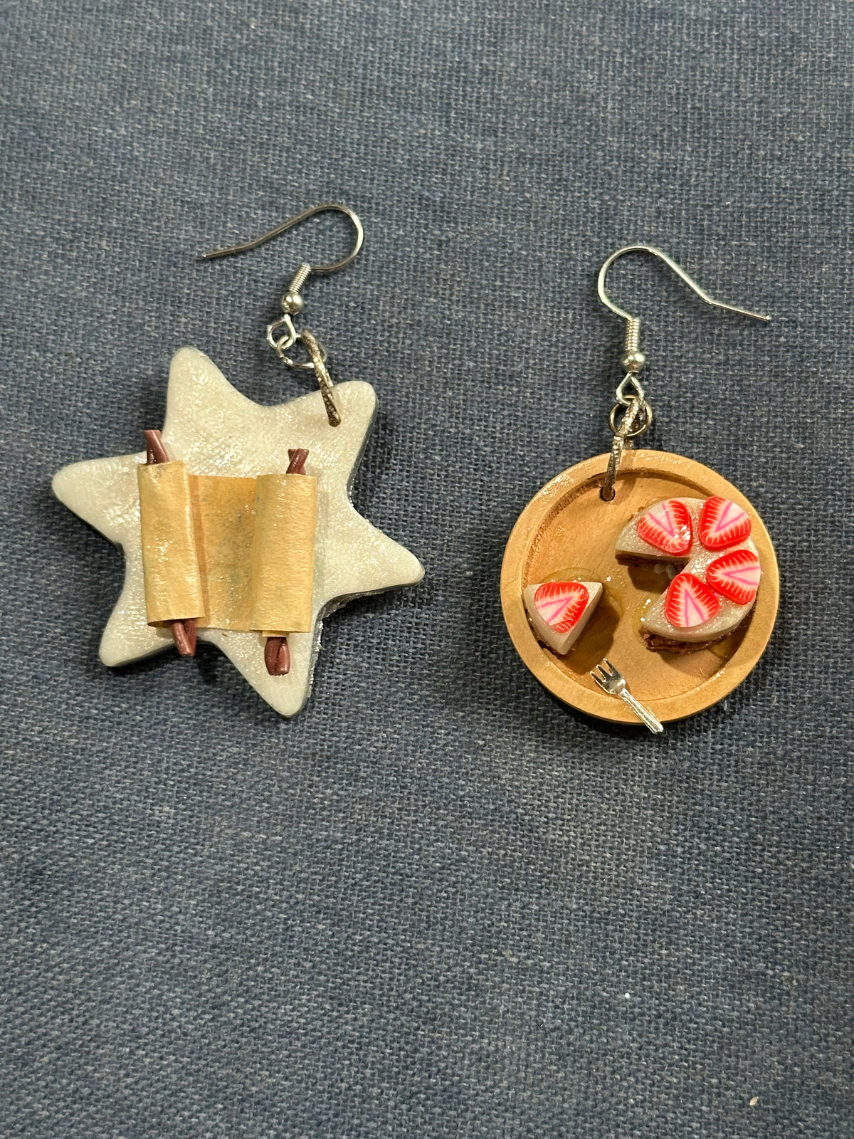 Handmade Shavuot Torah and Cheesecake Earrings