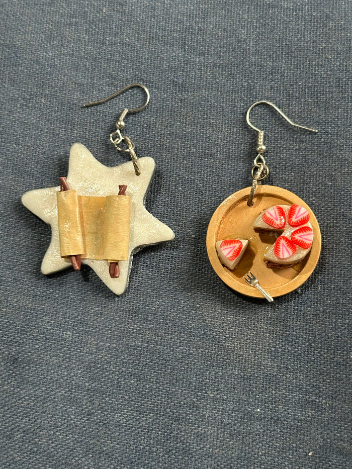Handmade Shavuot Torah and Cheesecake Earrings