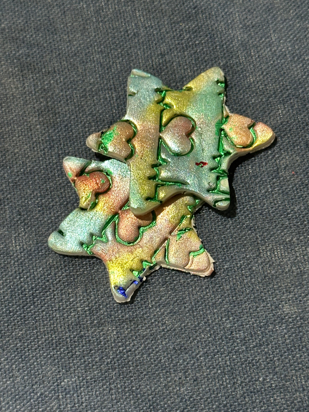 Handmade Metallic Heart Star of David Earrings