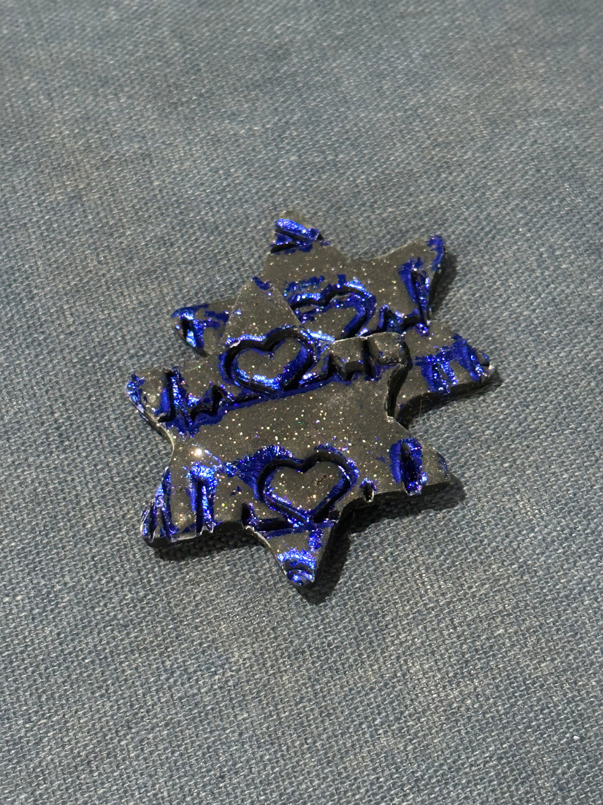 Handmade Black and Blue Heart Star of David Earrings