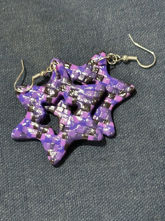 Handmade Purple Mosaic Star of David Earrings