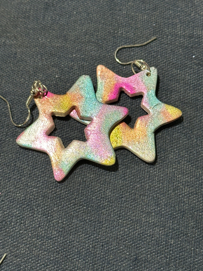 Handmade Pastel Rainbow Star of David Earrings