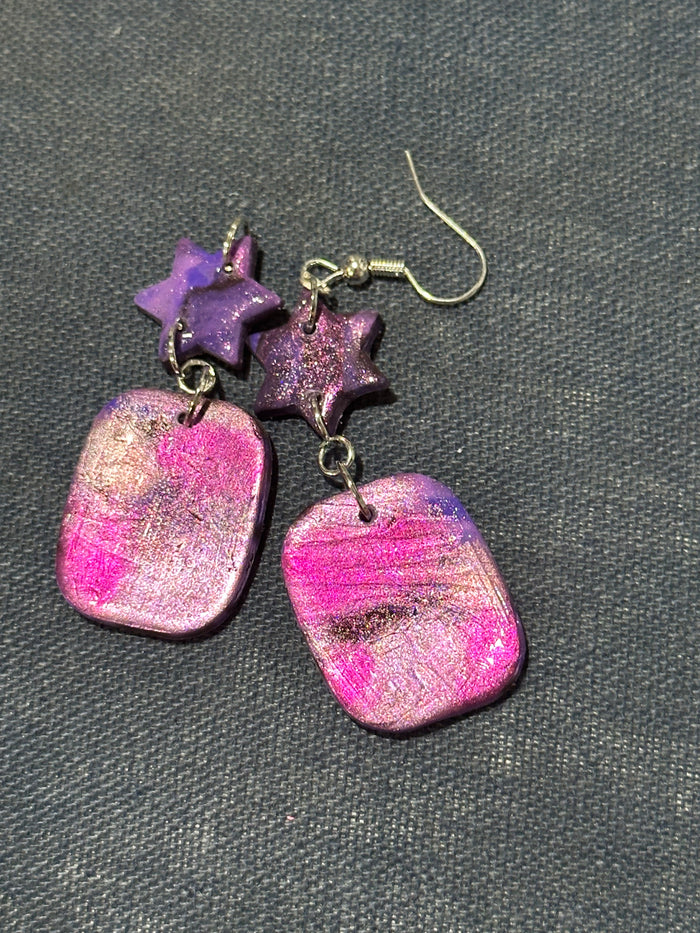 Handmade Pink and Purple Star Dangle Earrings