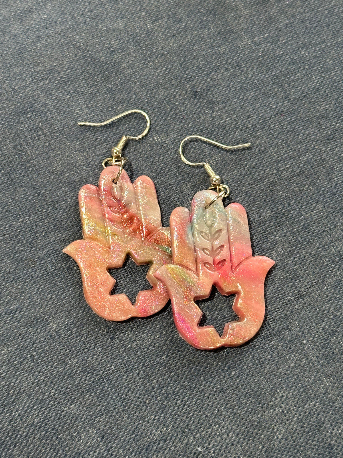 Handmade Peach Hamsa Star of David Earrings