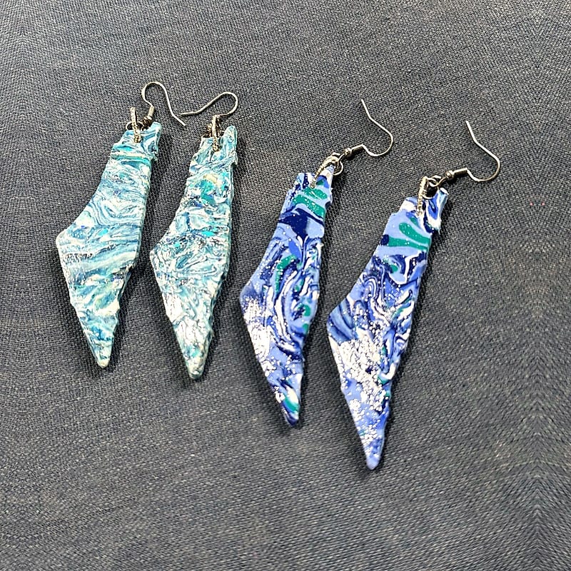 Blue Marbled Israel Map Earrings