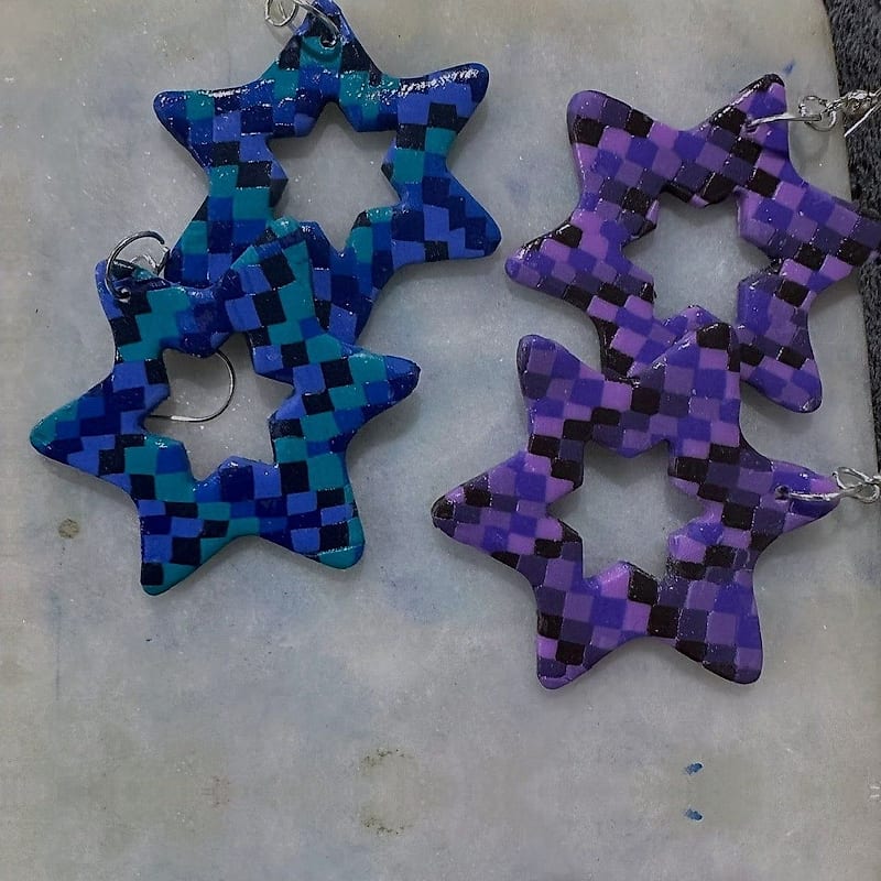 Checkerboard Star of David Earrings