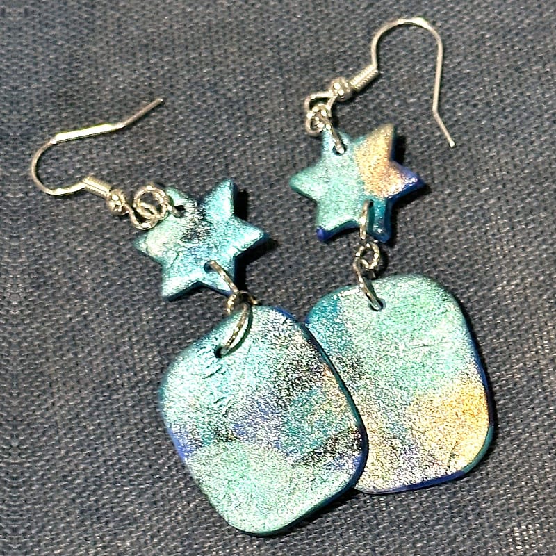 Handmade Aqua and Gold Star Dangle Earrings