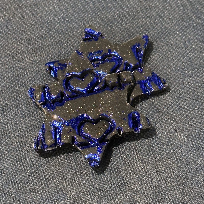 Handmade Black and Blue Heart Star of David Earrings