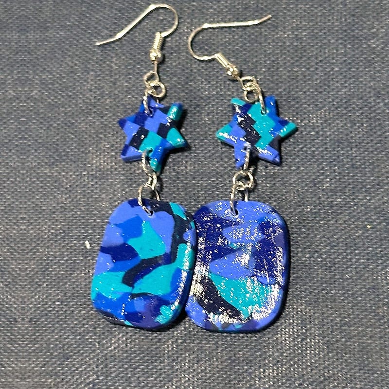Handmade Blue and Teal Star Dangle Earrings