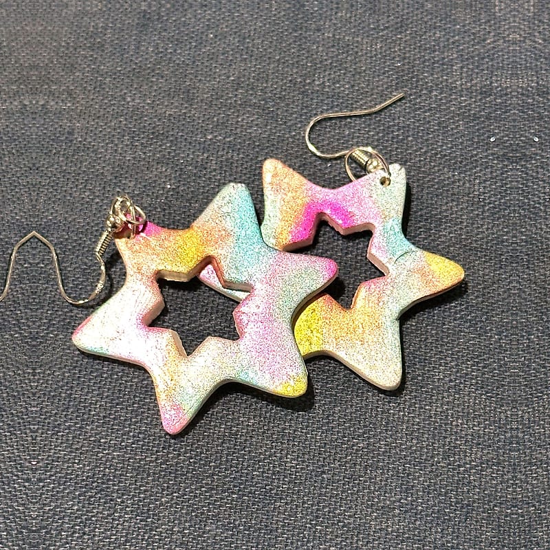 Handmade Pastel Rainbow Star of David Earrings