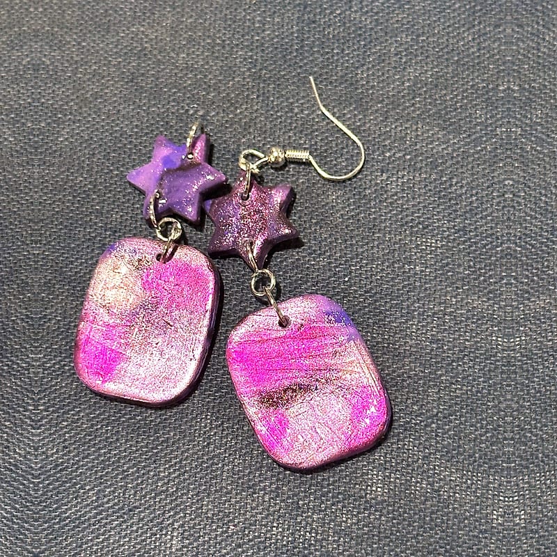 Handmade Pink and Purple Star Dangle Earrings