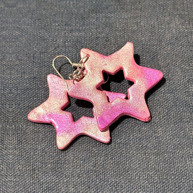 Handmade Pink Glitter Star of David Earrings