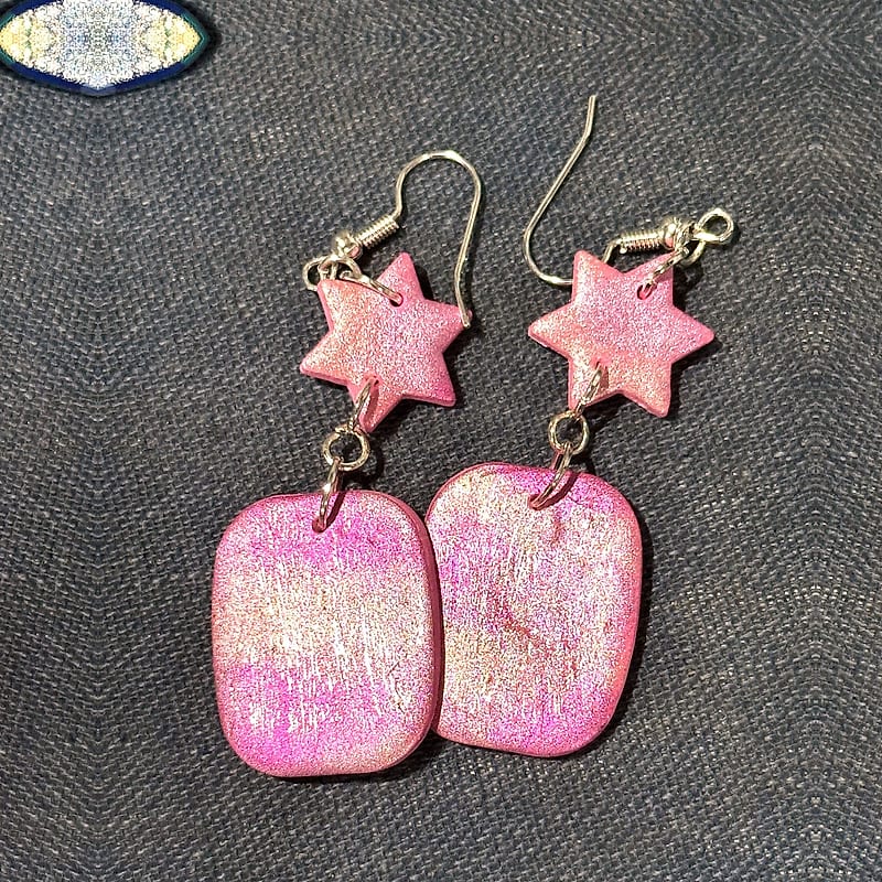 Handmade Pink Star Dangle Earrings