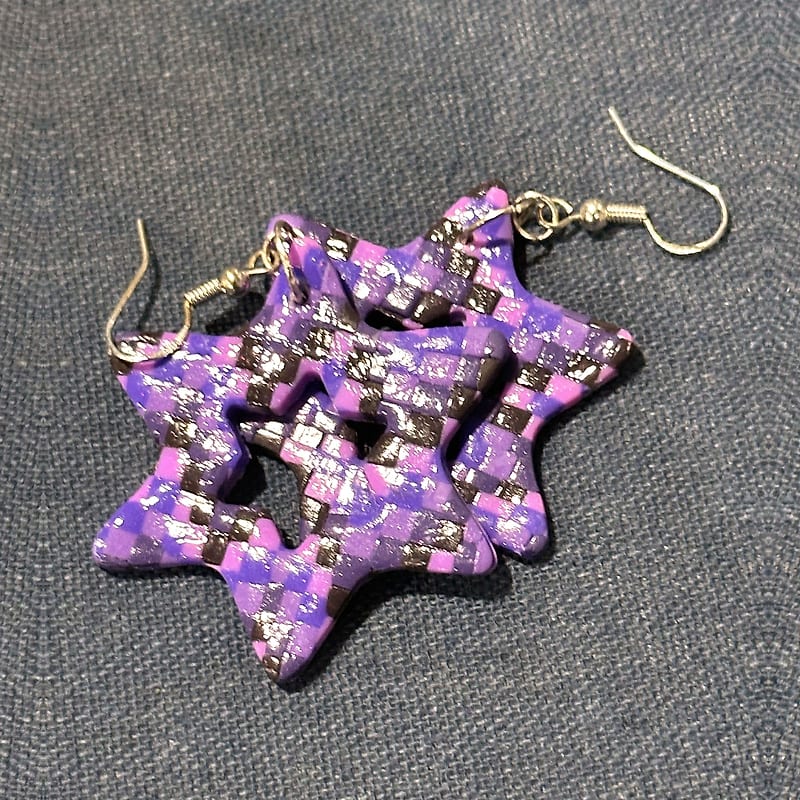 Handmade Purple Mosaic Star of David Earrings