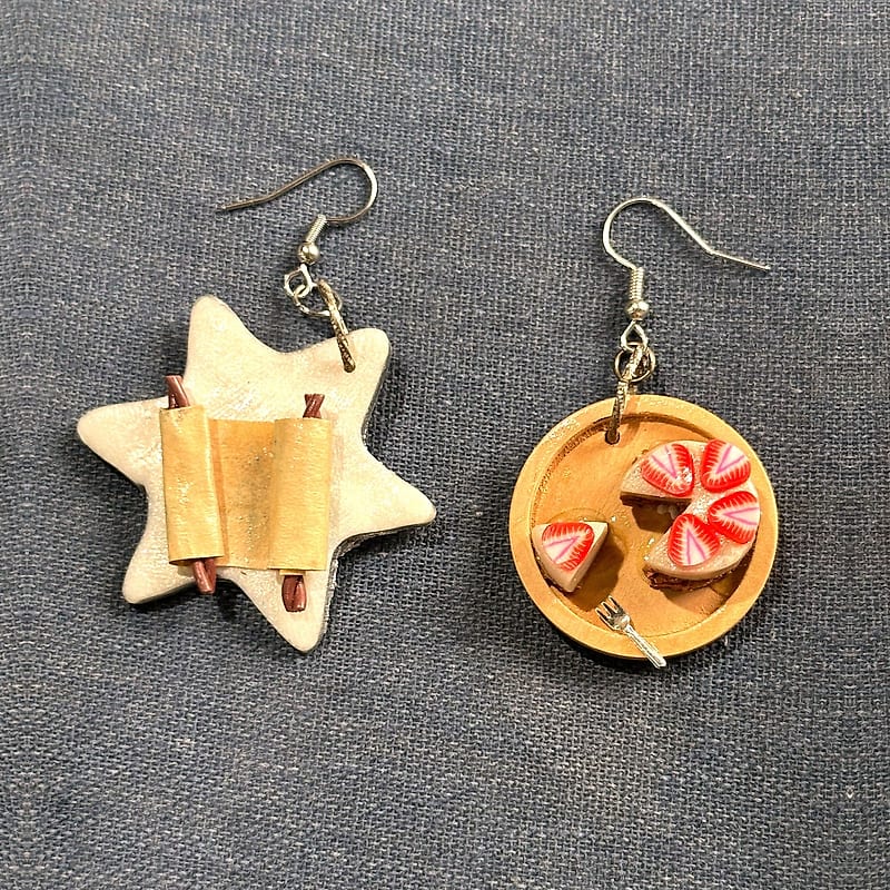 Handmade Shavuot Torah and Cheesecake Earrings