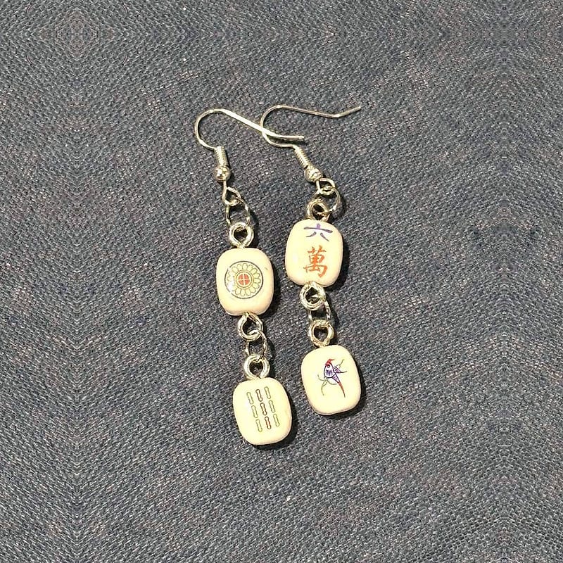 Mini Mahjong Tile Dangle Earrings