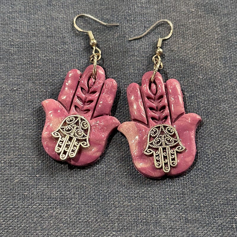 Purple Hamsa Charm Earrings