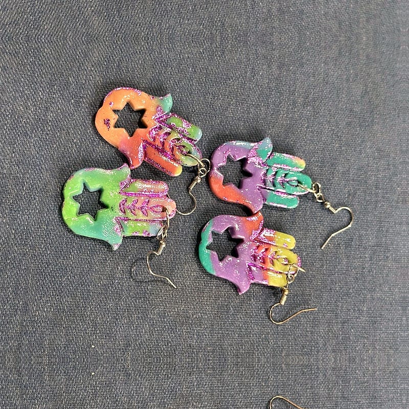 Rainbow Hamsa Star of David Earrings